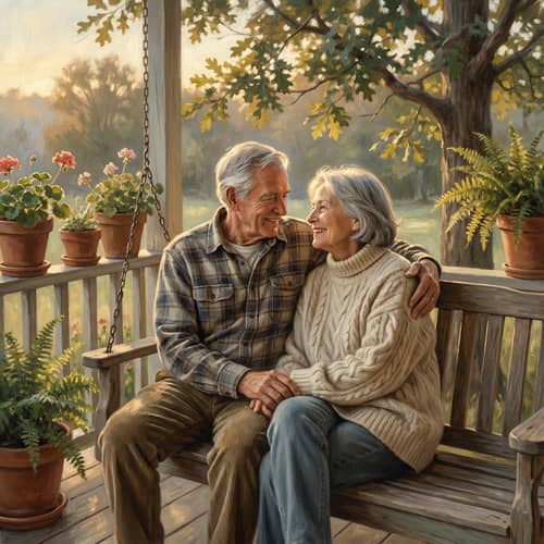Heartwarming Portrait of Elderly Love at Sunset Heartwarming Portrait of Elderly Love at Sunset