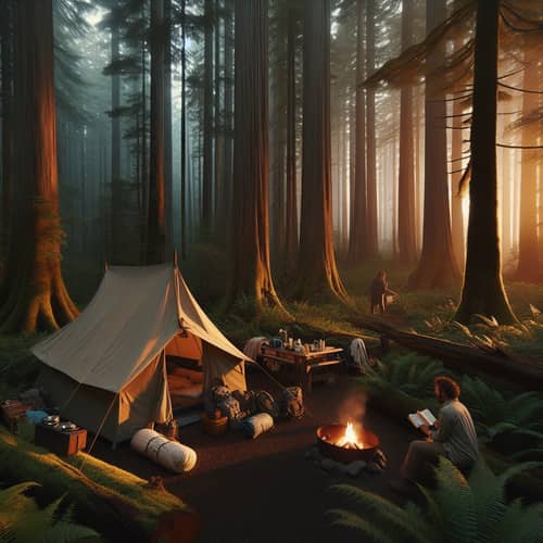 Tranquil Campsite in Ancient Forest | Wilderness Camping Scene