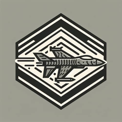 Chevron-Shaped Rectangle with Grey F-16 Fighter Jet