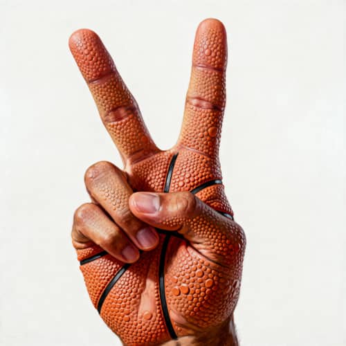 Realistic Peace Sign Hand Image with Basketball Texture