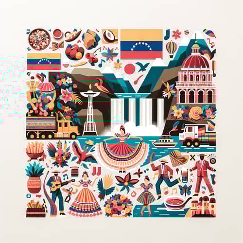 Exploring Venezuelan Culture: Collage of Food, Music, and Landscapes