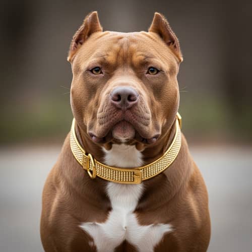 Strong Brown Pit Bull with Beautiful Gold Collar
