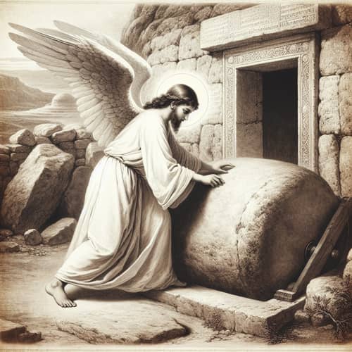 Historical Depiction of Ancient Israel with Serene Angel Turning Stone