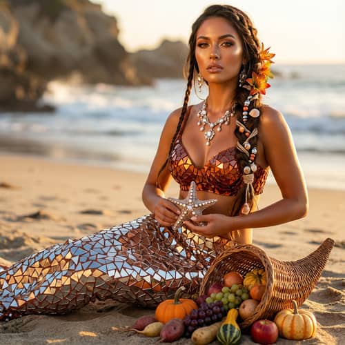 Stunning Fantasy Mermaid on Sunlit Beach Stunning Fantasy Mermaid on Sunlit Beach