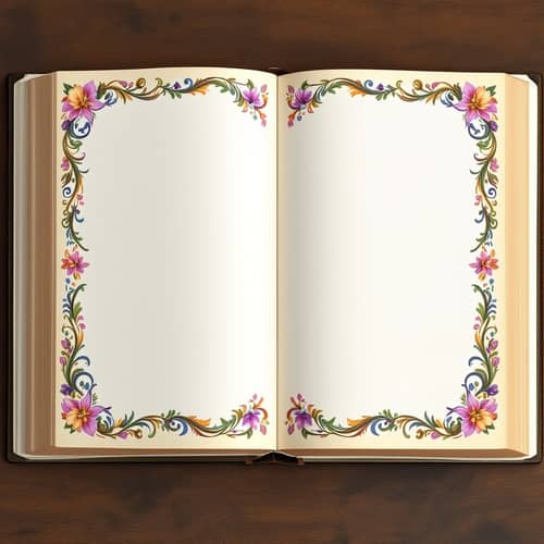 Ornate Open Book with Vibrant Borders and Crosses