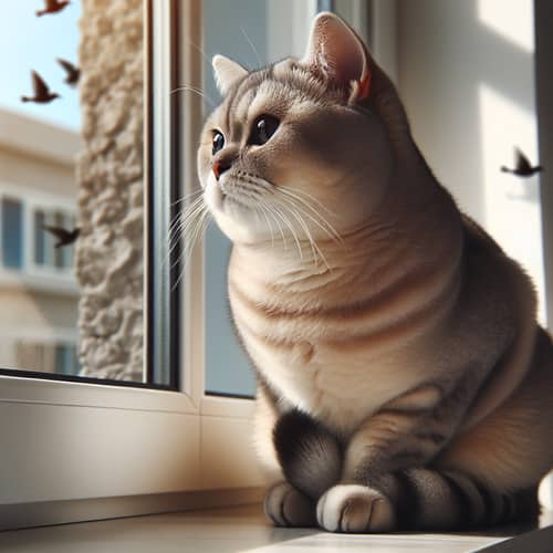 Domestic Short-Haired Cat Enjoying Sunny Day on Windowsill
