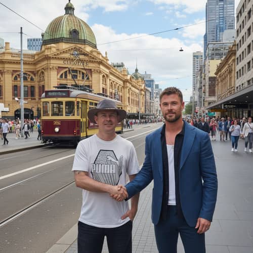 Men Shaking Hands in Melbourne Background