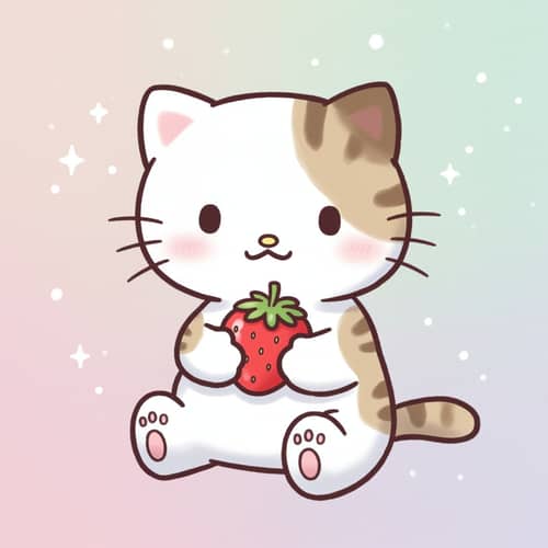 Cute Kitty with Strawberry - Adorable Cat Images
