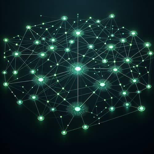 Interconnected Green Network Illustration with Glowing Nodes