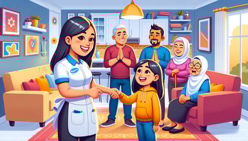 Professional Housekeeper Interacting with Diverse Family | Maideo Services