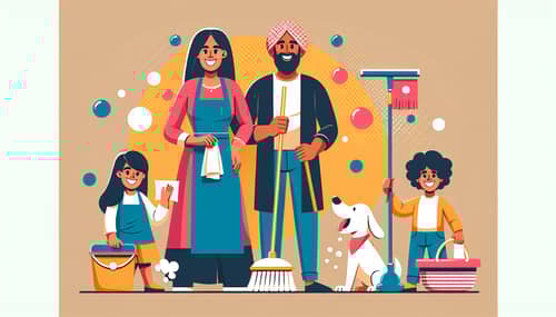 Cheerful Family Cleaning | Cartoon-style Home Cleanup