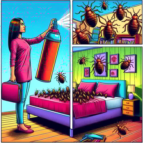 Vibrant Comic Strip Illustration of Woman Battling Bed Bugs