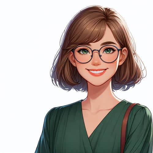 Smiling Caucasian Girl with Glasses in Modest Green Top