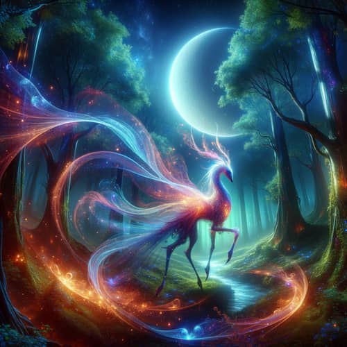 Mystical Creature in Moonlit Forest | Enchanting Fantasy Scene