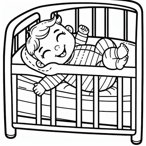Happy Baby in a Crib Coloring Book Page