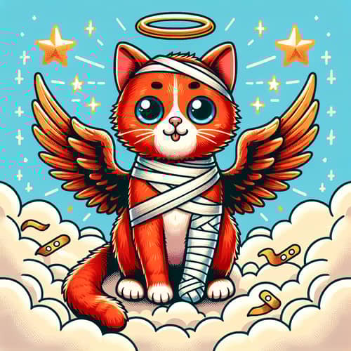 Red Cat with Angel Wings - Heavenly Saint Illustration