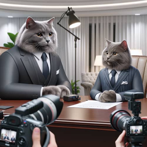 Elegant Grey Cats in Formal Suits at the Negotiation Table