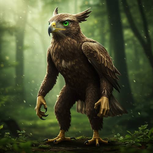 Human-Faced Eagle with Green Eyes