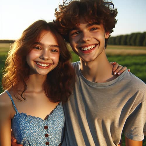 Youthful Friendship: 17-year-old Girl & 18-year-old Boy Smiling Together