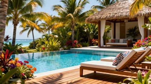 Beautiful Tropical Outdoor Pool Area Design Beautiful Tropical Outdoor Pool Area Design