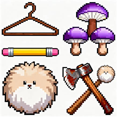 16-Pixel Dot Artwork: Hangers, Mushrooms & More 16-Pixel Dot Artwork: Hangers, Mushrooms & More