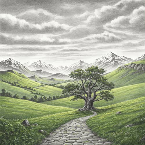 Pencil Drawing of LOTR-Inspired Landscape Pencil Drawing of LOTR-Inspired Landscape