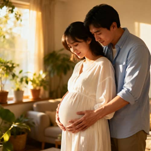 Pregnant Woman with Partner - Heartwarming Moment Pregnant Woman with Partner - Heartwarming Moment