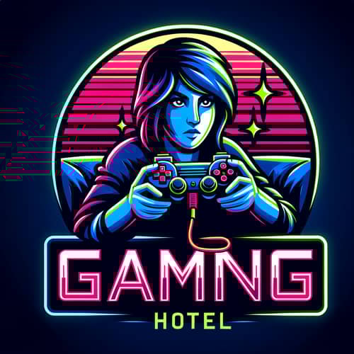 Sleek Logo Design for Gaming Hotel | Pixelated Neon Style