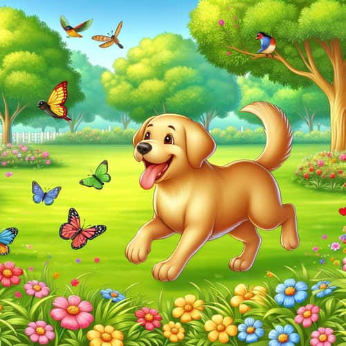 Lively Park Scene with Labrador Retriever Dog