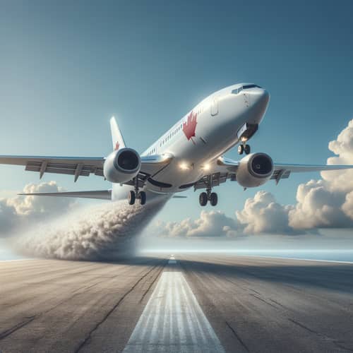 Canadian Airline White Plane Takeoff | Blue Sky Clouds