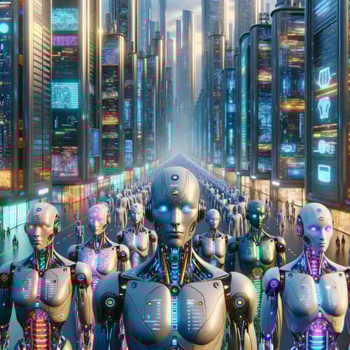 Futuristic AI City of Diverse Robotic Entities