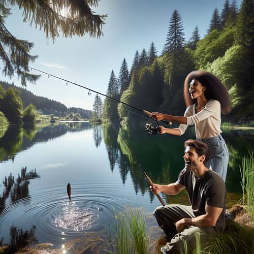Tranquil Fishing Scene by Serene Lake