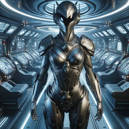 Female Warrior in Futuristic Armor | Iconic Transport Ship Scene