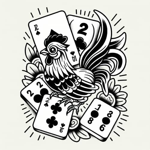 Intricate Tattoo Design with Joker, 2, and Mahjong Tiles