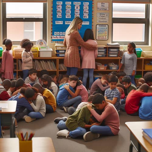 Diverse Primary School Students Perform Safety Lockdown Drill