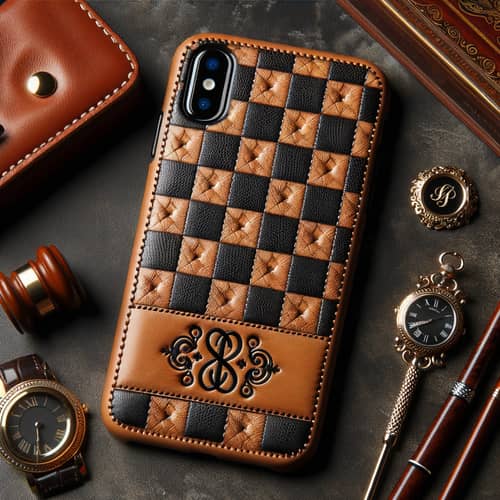 Luxury Leather Phone Case with Checkered Pattern