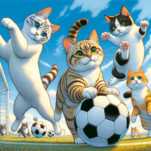 Playful Cats in Soccer Game - Dynamic Feline Action on Field