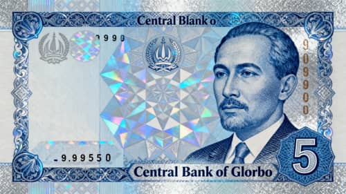 5 Glorbian Crown Banknote: Modern Currency Design 5 Glorbian Crown Banknote: Modern Currency Design