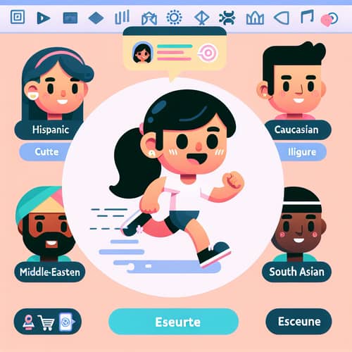 Geometric Figures & Cute Girl Running in Animation Style