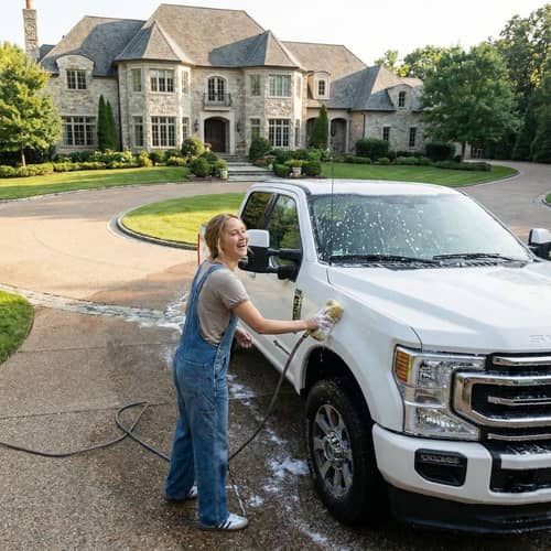 Jennifer Lawrence Washing King Ranch Truck at Home
