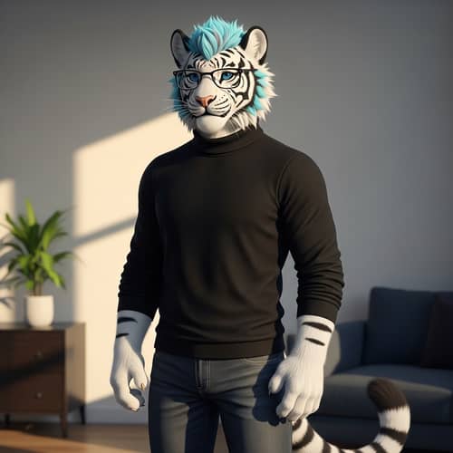 Furry White Tiger Character with Blue Eyes