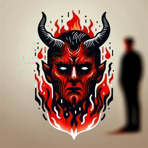 Red Head Demon Illustration - Dark Fire Background