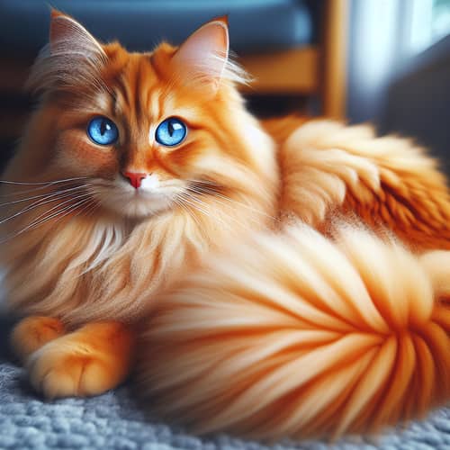 Orange Tomcat with Blue Eyes and Fluffy Tail | Serene Ambiance