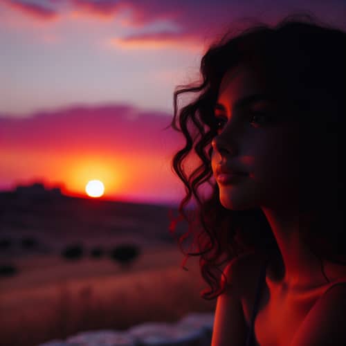 Tranquil Sunset Scene - Hispanic Teenage Girl Watching Sunset