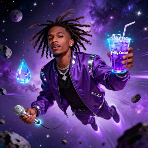 Dreadlocked Rapper in Space: Purple Vibe Art