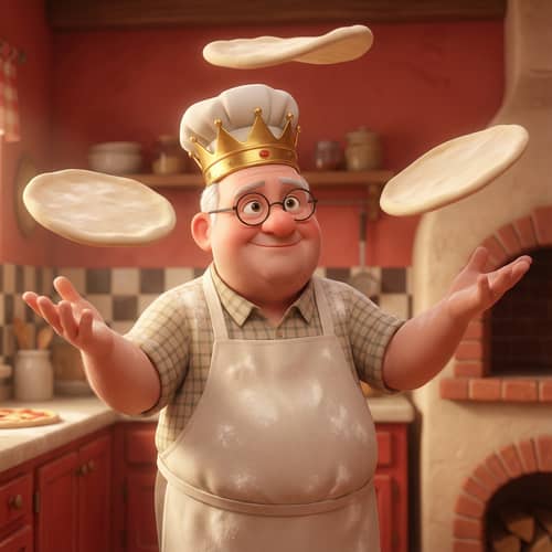 Disney Pixar-style Pizza Maker Illustration