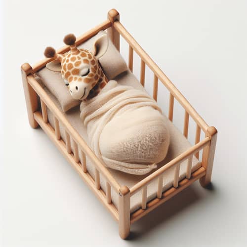 Adorable Baby Giraffe Sleeping Safely Swaddled in Crib