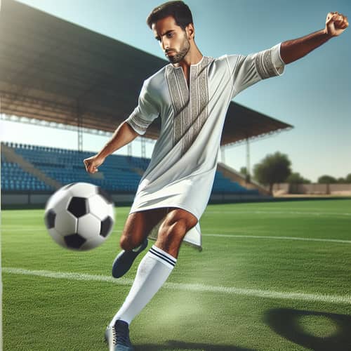 Middle-Eastern Male Soccer Player Kicking Football | Soccer Field