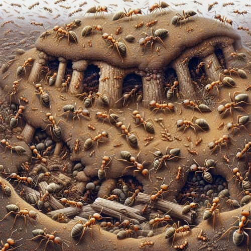 Bustling Ant Colony: Energetic Work Scene - Intriguing Ant Behavior