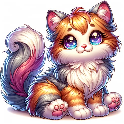 Delightful Cartoon Style Sitting Cat with Soft Fluffy Fur